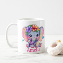 Nom Personnalisé Baby Elephant Floral Mug, Pour La