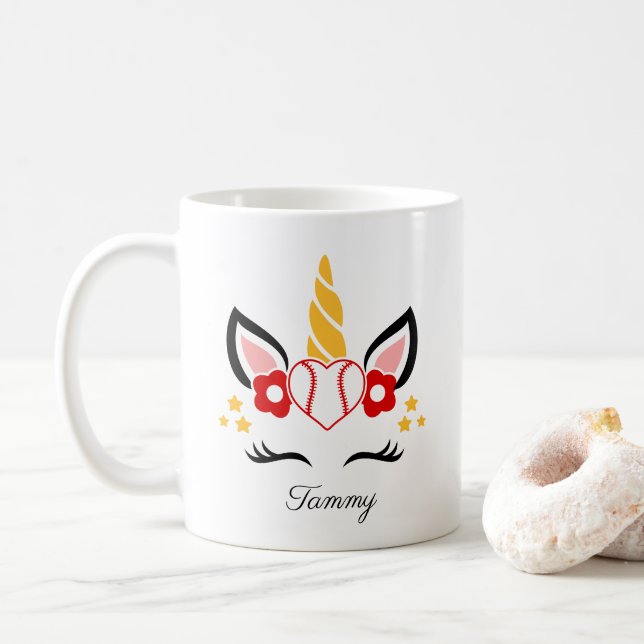 Mug Nom personnalisé Baseball Unicorn Eyelashes (Avec donut)