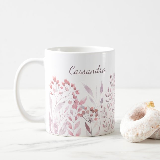 Mug Nom personnalisé Blue Lavender Botanical Foliage (Avec donut)
