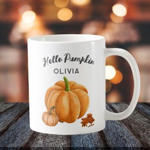 Mug Nom personnalisé Bonjour Citrouille épice Cosy Fal