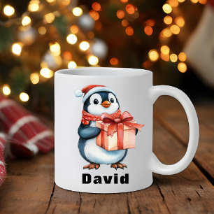 Mug Nom personnalisé cadeau de pingouin de Noël