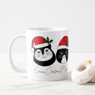 Mug Nom personnalisé Chat de Noël avec Casquette de No