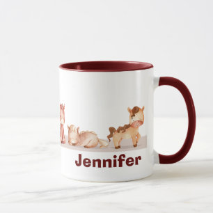 Mug Nom personnalisé Chevaux mignons Aquarelle Animal 