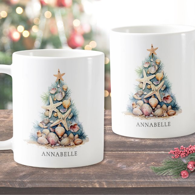 Mug Nom personnalisé Christmas Tree Beach (Personalized Name Christmas Tree Beach Coffee Mug)