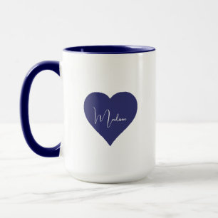 Mug Nom personnalisé Coeur bleu foncé personnalisé