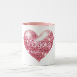 Mug Nom personnalisé Cœur Pailleté Rose Élégant Mahjon