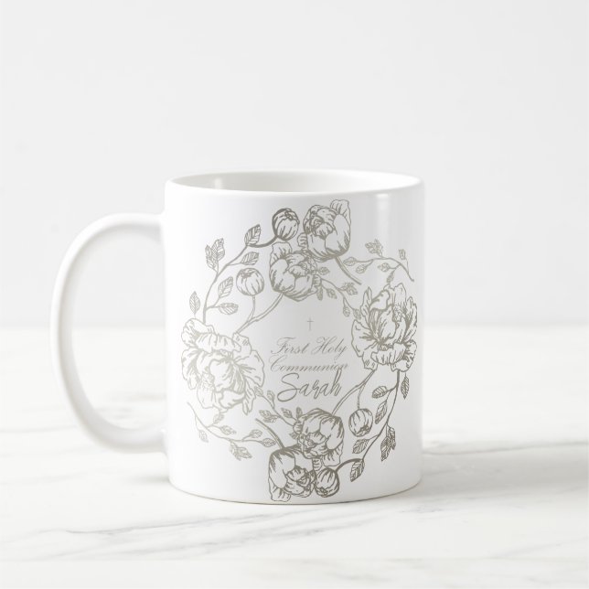 Mug Nom personnalisé Communion Floral Or (Gauche)