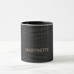 Mug Nom personnalisé Crocodile noir en cuir Imprimer
