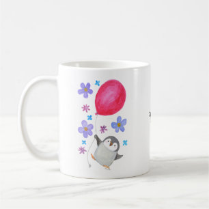 Mug Nom personnalisé Cute Baby Penguin Holding Balloon