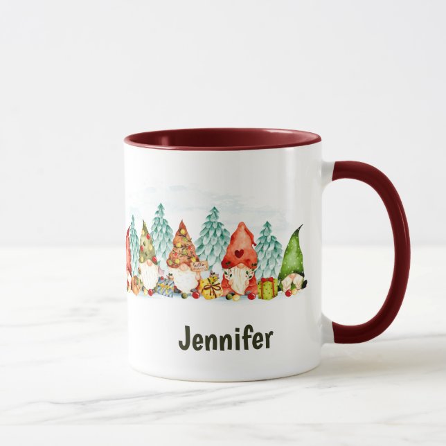 Mug Nom personnalisé Cute Gnomes Aquarelle Noël (Droite)