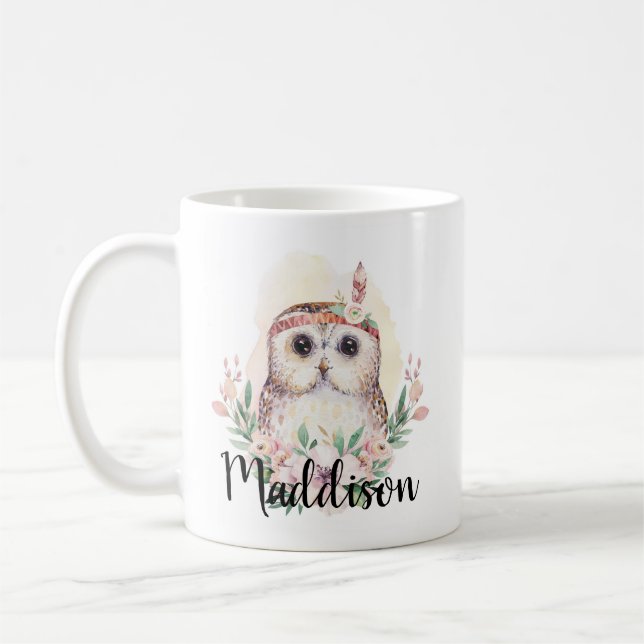 Mug Nom personnalisé Cute Owl Maman Infirmière Enseign (Gauche)