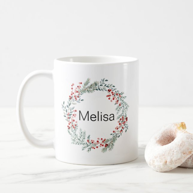 Mug Nom personnalisé de la couronne de Noël (Avec donut)