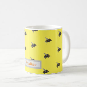 Mug nom personnalisé de l'abeille de bosse jaune