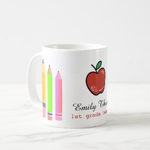 Mug Nom Personnalisé De L'Enseignant Pomme Et Crayon 