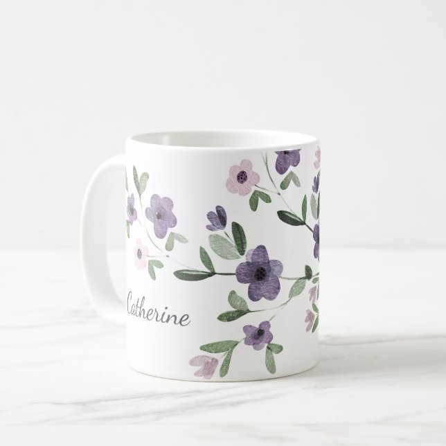 Mug nom personnalisé des fleurs lilas (Devant gauche)