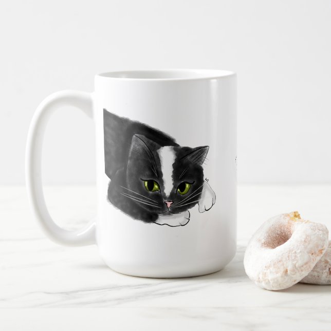 Mug Nom personnalisé du chat noir et blanc (Avec donut)