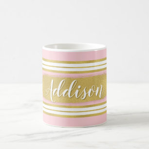 Mug Nom personnalisé du Motif de bande or rose pâle