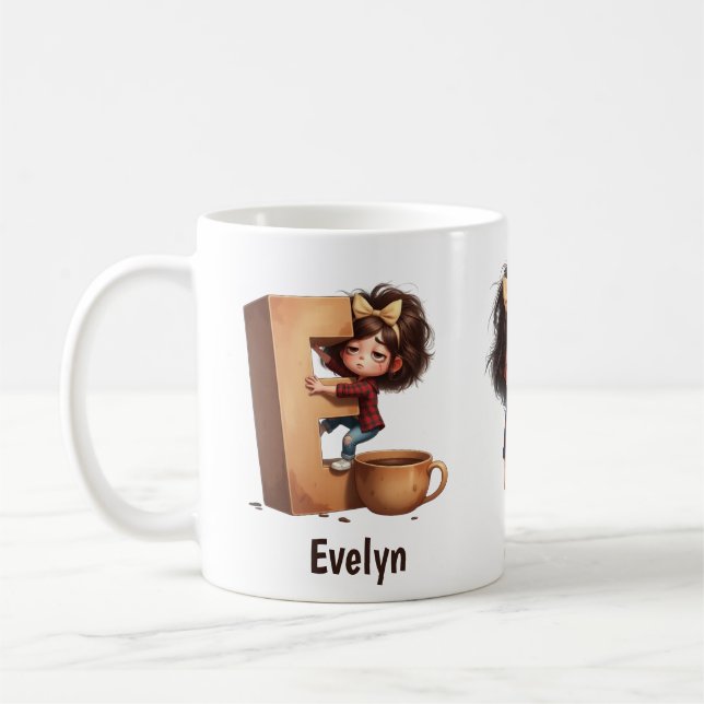 Mug Nom personnalisé & E Matin endormi Plaid Personnag (Gauche)