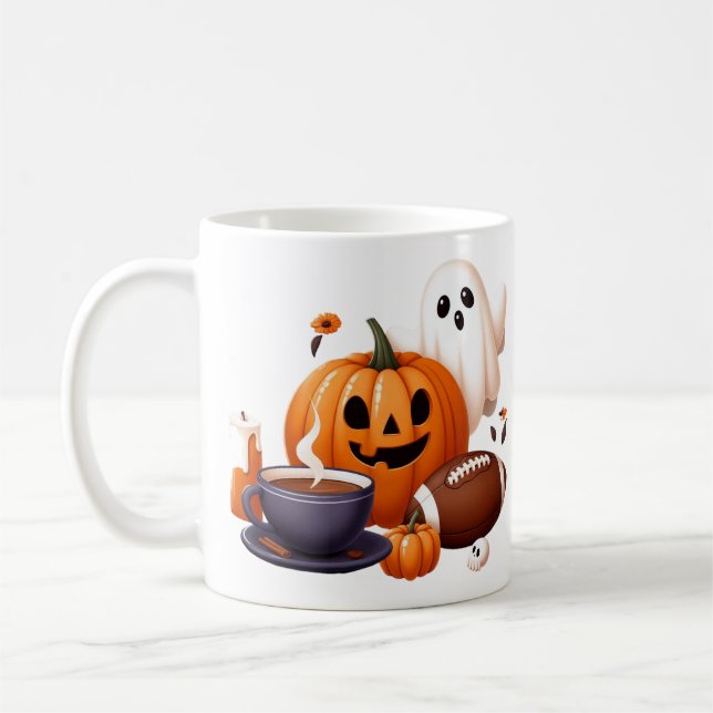Mug Nom personnalisé éffrayant Halloween fantôme, foot (Gauche)