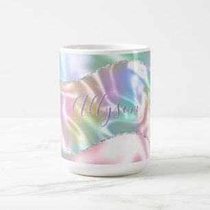 Mug Nom personnalisé en écriture violette, vague iride