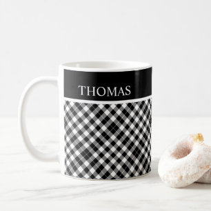 Mug Nom personnalisé En vichy noir blanc personnalisé
