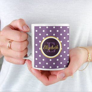 Mug Nom personnalisé et point Polka violet monogramme