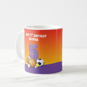 Mug Nom personnalisé Fille 5e anniversaire Sports Ball