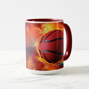 Mug Nom personnalisé Flaming Basketball