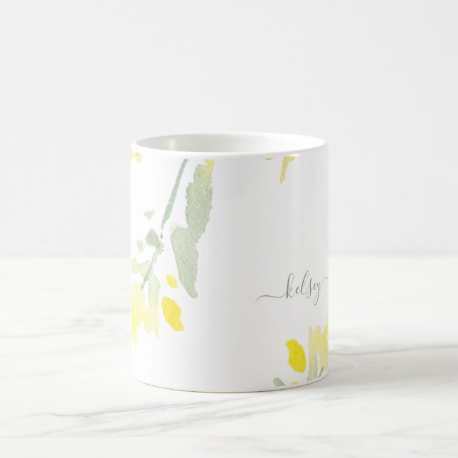 Mug Nom personnalisé Fleur sauvage d'aquarelle jaune (Centre)