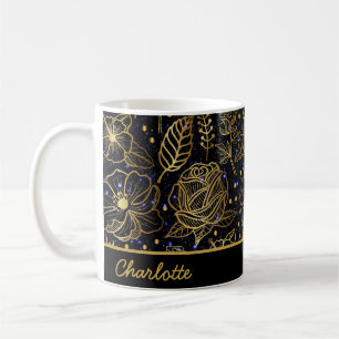 Mug Nom personnalisé floral sans couture or motif