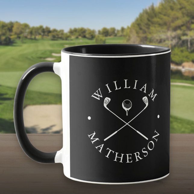 Mug Nom Personnalisé Golf Clubs Noir Et Blanc (Personalized Name Golf Clubs Black And White Mug)