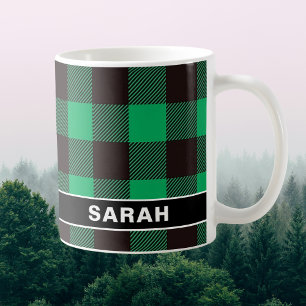 Mug Nom personnalisé Green & Black Buffalo Plaid