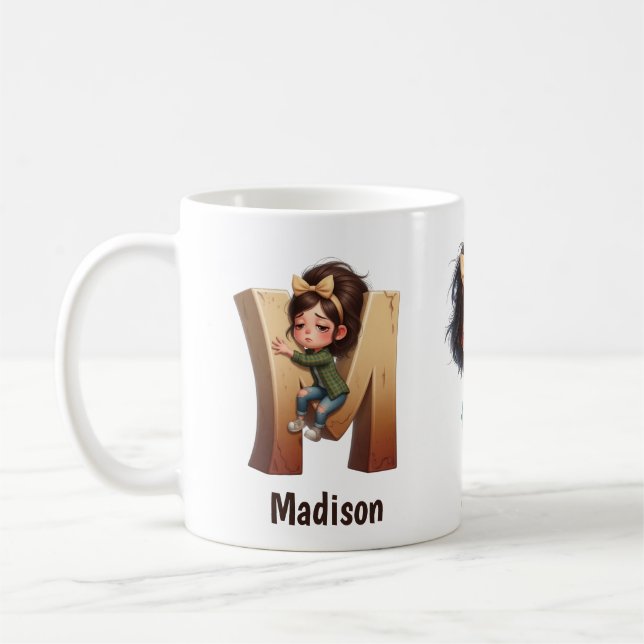 Mug Nom personnalisé & M Matin endormi Plaid Charact (Gauche)