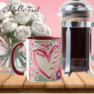 Mug Nom personnalisé Maman Enfants Floral sur toute l'