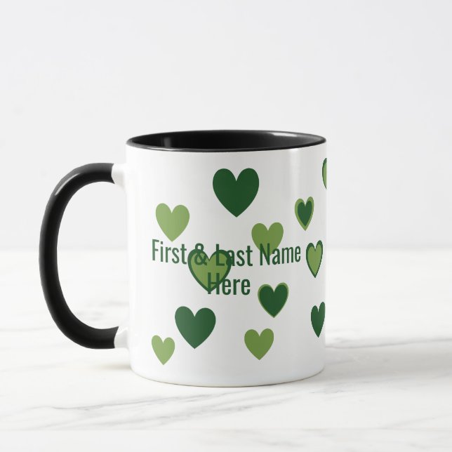 Mug Nom personnalisé moderne et coeur vert amusant Art (Gauche)