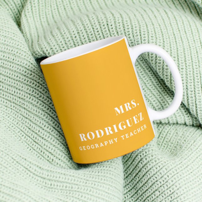 Mug Nom personnalisé moderne Yellow School Enseignant  (Créateur téléchargé)