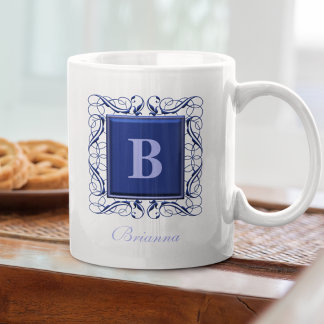 Mug Nom personnalisé Monogram Regal Style (bleu)