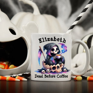 Mug Nom personnalisé Mort avant café Drôle Halloween