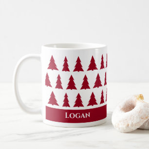 Mug Nom personnalisé Motif d'arbre bordeaux moderne
