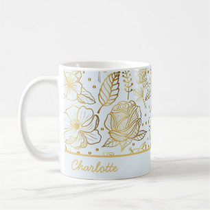 Mug Nom personnalisé motif floral doré