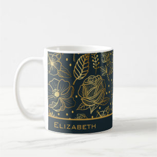 Mug Nom personnalisé motif floral doré