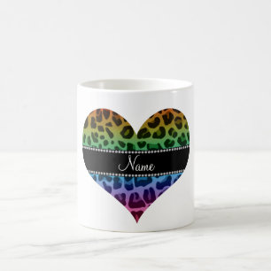 Mug Nom personnalisé motif léopard arc-en-ciel