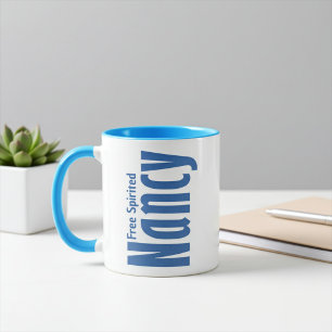 Mug Nom personnalisé "Nancy" en toile bleue
