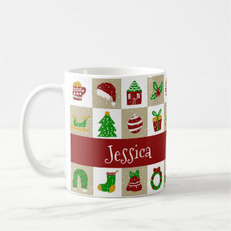 Mug Nom personnalisé Noël Neige Beige Rustique