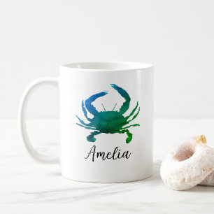 Mug Nom personnalisé Peinture de crabe bleu