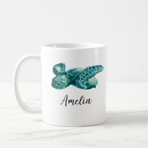 Mug Nom personnalisé Peinture de tortue marine