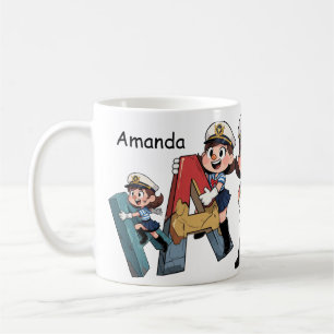 Mug Nom personnalisé & personnage de dessin animé d'un