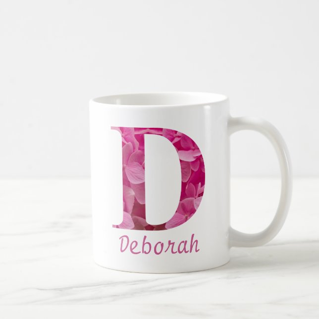 Mug Nom personnalisé Pink Floral Alphabet Lettre "D" M (Droite)