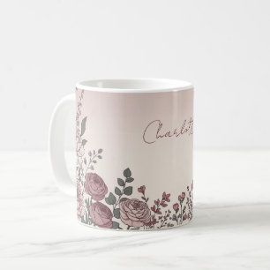 Mug Nom personnalisé Pivoine botanique aquarelle