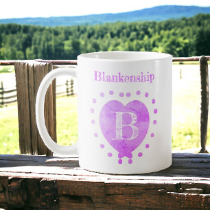 Mug Nom personnalisé Pointe Polka initiale Coeur pourp